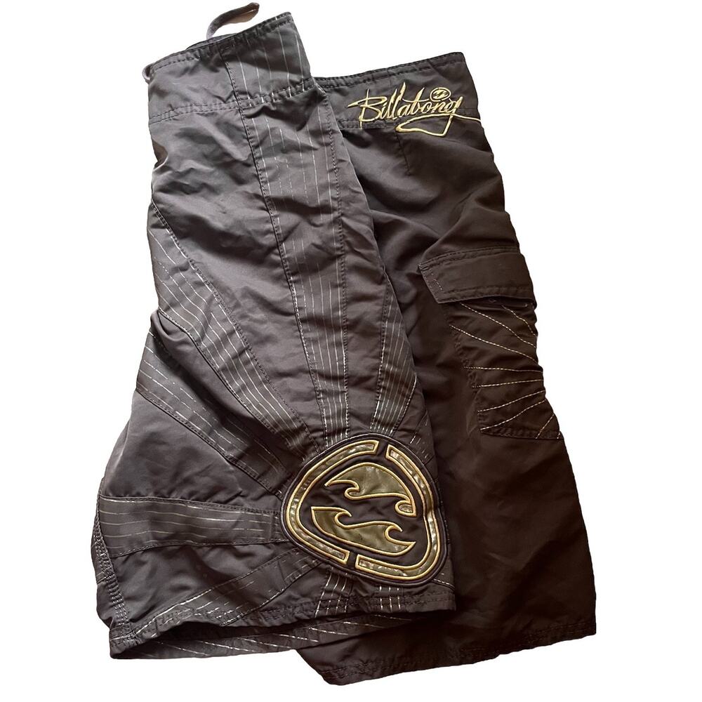 Vintage Billabong Andy Irons Rising Sun Board Shorts Mens 34 Brown Y2K Surf Rare